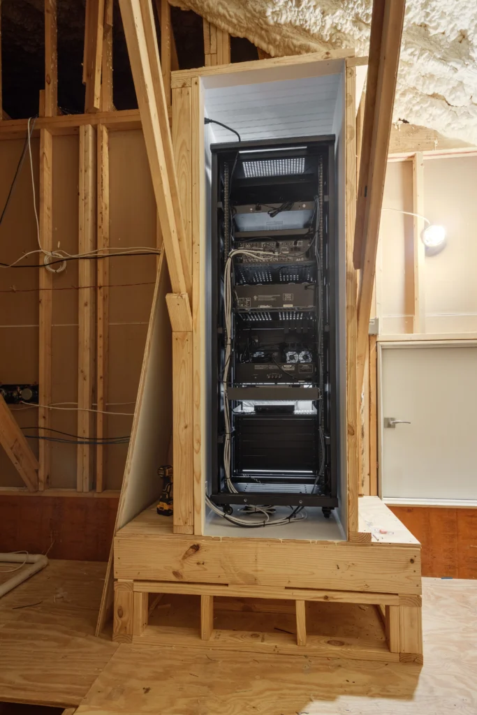 A custom AV theater system built under construction