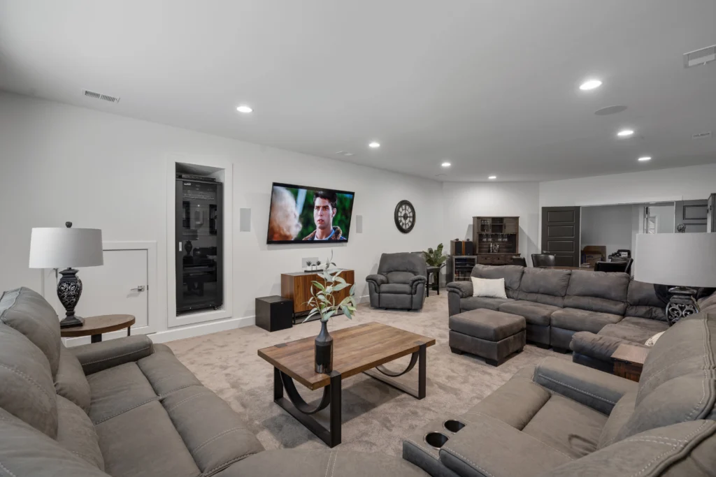 A custom AV theater system built into a home theater
